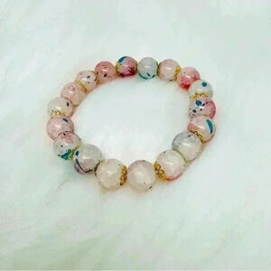 Cherry Blossom Broken Glass Design Beaded Bracelet